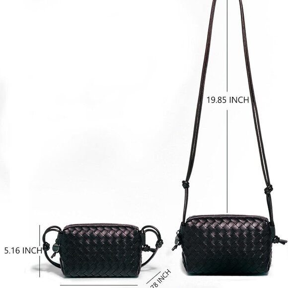 Compact Woven Bag for Women - Stylish Vegan Leather Crossbody with Pockets - Picture 4 of 7